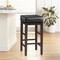 Contemporary Home Living Set of 2 Black and Brown Backless Square Wooden Bar Stool with Leather Seats 26"